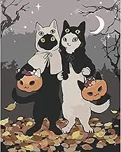 ajepon Halloween Paint by Numbers Kit,Horror Paint by Number Kits for Adults,Cat Adults Paint by Numbers Kits on Canvas Without Frame Oil Painting Acrylic Paints for Home Wall Decor 16X20inch