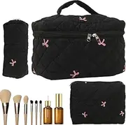 [Generisch] Makeup Bags - 3 Make Up Bags for | Makeup Bag Set | Black 3 Pieces | Toiletry Bag Set with Large Capacity | 3 Cute, Quilted Makeup Bags for Women, black, see description, See description, Black, see