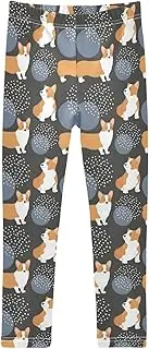 [Joisal] Corgi Friends Black Leggings for Girls, Suitable for Black Dance Pants for Girls