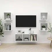 Generic 5 Piece TV Cabinet Set High Gloss White Engineered Wood,Furniture,TV mounts & TV Units