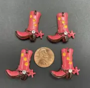 4 PINK Cowgirl Boots Resin Flatback Cabochons Embellishments Made with Swarovski