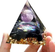 Amethyst Crystal Sphere Orgonite Pyramid with Obsidian Stone Protection Kit Positive Energy Chakra Reiki Healing Orgone Pyramide Meditation Tool