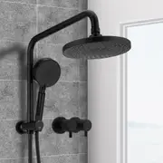 ACA Round 8'' ABS Rainfall Shower Head Station 5-MODE Handheld Set Diverter Twin Taps Black