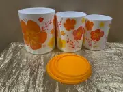 Tupperware Beautiful Bright & Colorful New Set 3 Canisters Flower Theme Design