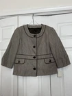 NWT Semantiks Size 16 Tweed Blazer Jacket 3/4 Blazer Collarless Brown Silk Linen