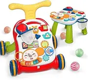 CUTE STONE Sit-to-Stand Learning Walker, 2 in 1 Baby Walker, Early Educational Child Activity Center, Multifunctional Removable Play Panel, Baby Music Learning Toy for Infant Boys Girls
