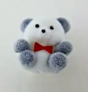 New Mini Grey & White Flocked Bear w/Red Bow Tie for Crafts & Village Displays
