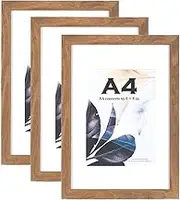 Brown Wooden Picture Frame A4 with Mount,Set of 3,A4 Picture Frame,A4 Poster Frame,A4 certificate frame,Freestanding and Wall Mountable…