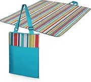 Picnic Time ONIVA - a Brand - Vista Outdoor Picnic Blanket & Tote - Beach Blanket - Camping Blanket, (Fun Stripe Pattern with Aqua Blue Exterior)