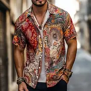 Men's Retro Indian Boho Shirt Summer Hawaiian Shirt Button Up Shirt Short Sleeve Hawaiian Vacation Holiday Beach Wear Summer Spring Turndown 3D Print Collared