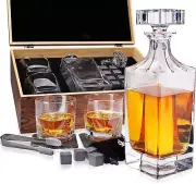 Whiskey Decanter Glasses Gift Set Crafted Chilling Stones Coasters And Tong New