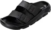 [Harssidanzar] Mens Slides Sandals Double Buckle Adjustable Slides EVA Flat Sandals KM243US