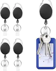 Retractable Keychain, 4 Pcs Retractable Lanyard, Retractable Badge Holder, Badge Reel with Carabiner Belt Clip and Key Ring for ID Card Key Keychain Badge Holder, 60cm Steel Wire Cord (Black)