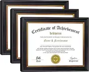 DEKWINN 8.5x11 Diploma Frames Certificate Document Frame Set of 3 with Real Glass, Diploma Frame for Wall Gallery or Tabletop display, Black Gold Molding,Without Mat
