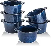 VICRAYS Creme Brulee Ramekins Ceramic Bowls - Mini Custard Cups 8 oz oven Safe Bowls Souffle Dishes for Baking Individual Casserole Dipping Sauce Pioneer Woman Bakeware Set of 6, Blue