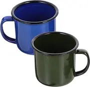 FONDOTIN 2pcs Enamel Drinking Cups Vintage Mugs with Wide Handle Smooth Rim for Tea Coffee and Beverages for Camping and Outdoor Use