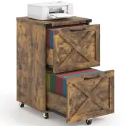 2 Drawer Small File Cabinet with Wheels, Farmhouse Vertical Filing Cabinet Fi...