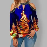 在飛比找ETMall東森購物網優惠-女裝麋鹿印花休閑長袖T恤圣誕