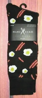 MENS MARC ECKO EGGS BACON BREAKFAST BLACK CREW SOCKS (SHOE SIZE 6-12)