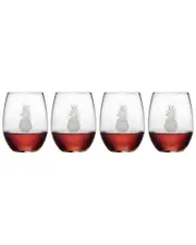 Susquehanna Glass Set of 4 Pineapple Handcut Stemless Wine Glasses