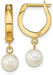 [Diamond2Deal] Women's 14k Yellow Gold 6-7mm White Round Akoya Saltwater Pearl Hoop Dangle Earrings