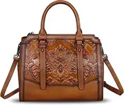 [IVTG] Genuine Leather Satchel for Women Embossed Leather Top Handle Bags Handmade Purse Vintage Crossbody Handbags Hobo Bag