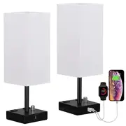 Fully Dimmable Nightstand Lamps Set of 2 - Table Bedside Lamp with 14.0in White