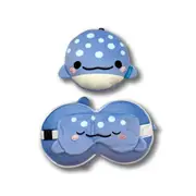 2pc Relaxeazzz Kids Whale Shark Travel Pillow Plush Toy & Sleeping Eye Mask Blue