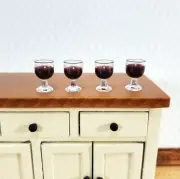 Dollhouse Red Wine Glasses Filled Set of 4 1:12 Scale Miniatures Plastic