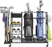 Lifewit Golf Bag Organizer, Golf Bag Stand, Golf Club Holder with Wheels, 4 Removable Hooks, Shoe racks for Golf Equipment Accessories, Golf Organizers and Storage for Garage, Basement, Shed