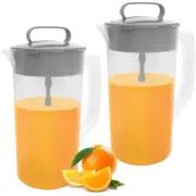 2 Quart/ 64oz Plastic Clear Mixing Pitcher with Lid, 2 Pack, Easy-Mix Juice C...