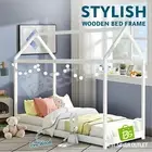 Single Size Pine Wood House Bed Frame Mattress Base Timber Platform White