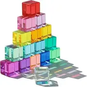 KOAICS Rainbow Crystal Acrylic Cubes Children Learning Color Light Shadow Toy, Stacking Gem Blocks Sensory Building Blocks for Kids(16PCS)… (16 PCS Acrylic Blocks)