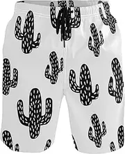 [GuoChe] Men's Swim Trunks Western Cactus Plant Mexicana White Quick Dry Bathing Suits Board Shorts Mens Swim Trunk Mesh Lining