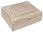 Box AMERICAN WEST Lodge Hinged Lid Beige Resin Hand-Cast Hand-Painted Pa
