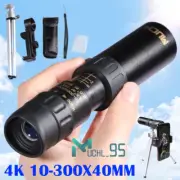 4K 10-300x40mm High Power HD Monocular Telescope with Smartphone Holder & Tripod