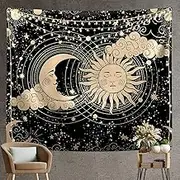IMANDALE Sun and Moon Tapestry Aesthetic Sun Moon Tapestry Black Dark Spiritual Tapestries Wall Hanging Room Decor for Bedroom, Livingroom (51"x59", Moon and Sun)