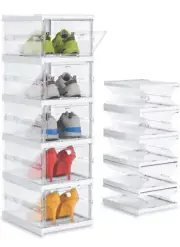 5 Tier Sturdy Stackable Shoe Organizer Collapsible Rigid Containers With Door