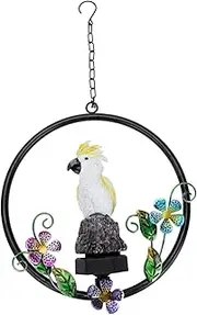 BESPORTBLE Solar-Powered Decorative Wind Chime Lamp Iron Circle Parrot Shape for Outdoor