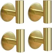 Naisfei 4 PCS Towel Hooks，Adhesive Hooks Brushed Gold,304 Stainless Steel Coat Robe Clothes Hook Modern Wall Hook Holder, Wall Mounted Stick on Hook for Coat Towels Keys Robe (Gold)