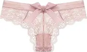 [Generic] Female Socks Cats Women 1 Piece Panties Pink Floral Lace Bow Back Panty Transparent Hollow Out Underwear Comfort Seamless Low Waist Briefs Lingerie Lenceria Thong M L XL Ladies Nylon Panties Size 12