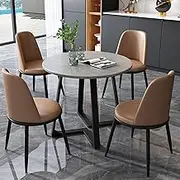Modern office mini conference table and chair set for shopping mall corridor or business dining in bedroom, 1 table and 4 chairs (Coffee)