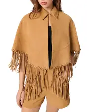 Maje Fringe Trim Leather Coat