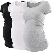 [Love2Mi] Pack of 3 Short Sleeve Maternity Shirt Maternity Fashion T-Shirt Plain Pregnancy Clothing