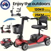 Electric Mobility Scooter Red 4 Wheels Motorised Power Foldable With Sunshade