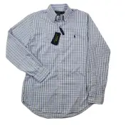 Polo Ralph Lauren Performance Shirt Mens Small White Blue Check Wicking Coolmax