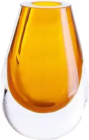 Cloudnola Teardrop Glass Flower Vase, Yellow, 4.3 x 6 inches, Thick Mouth-Blown Glass, for Home, Wedding, Gifting, and Events, Red