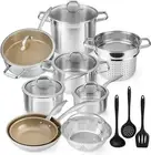"Duxtop 17-Piece Stainless Steel Induction Cookware Set, Fusion Titanium Ceramic