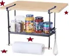 Hanging Under Shelf Baskets, Storage Rack w/Paper Towel Rack & Adjustable Hook