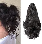 Hair Extensions Braid Hairpiece Clip-in Ponytail Extensions Claw Ponytail Hair Extensions Like Real Hair Wavy Curly Synthetic Hair 12 Inches (Dark Brown)